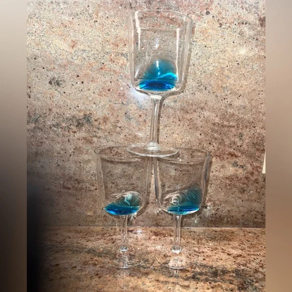 Royal Doulton | Dining | Royal Doulton Crystal Wine Glasses Set Of 3 Clear  And Blue Retired Rare | Poshmark